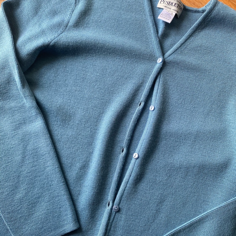 Women’s Large Wool Pendleton Blue Button Cardigan - image 3